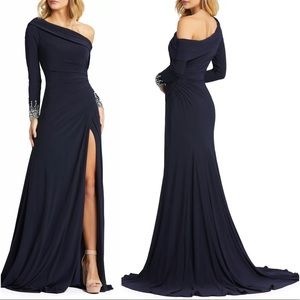 Ieena For Mac Duggal One Shoulder Long Sleeve Gown